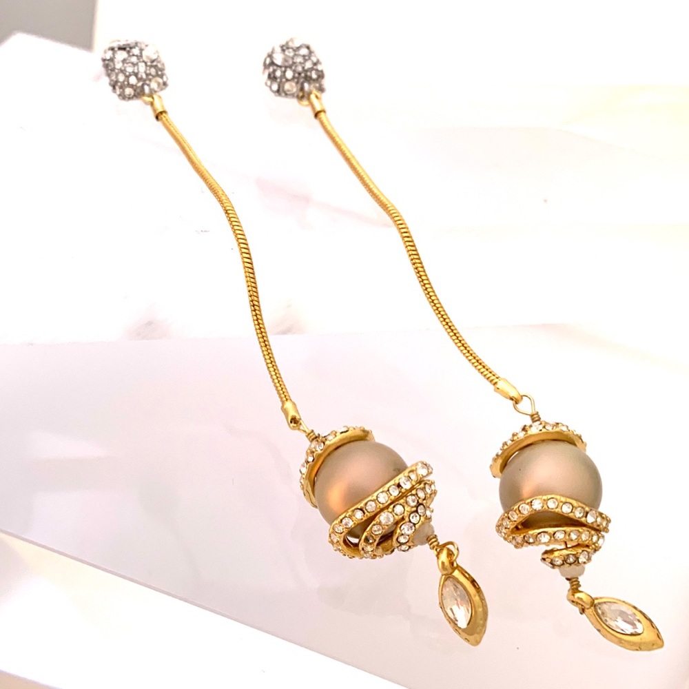 Alexis Bittar Orbiting Pavé Crystal Pearl Long Drop Earrings - Picture 6 of 8